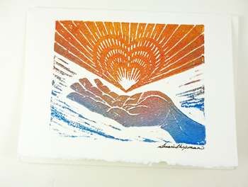 SJS-C Linoleum Block Print Card, Open Hand